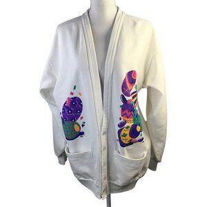 Vtg Easter Egg Sweatshirt Cardigan Sweater XL Made USA Grannycore Oversized 90s